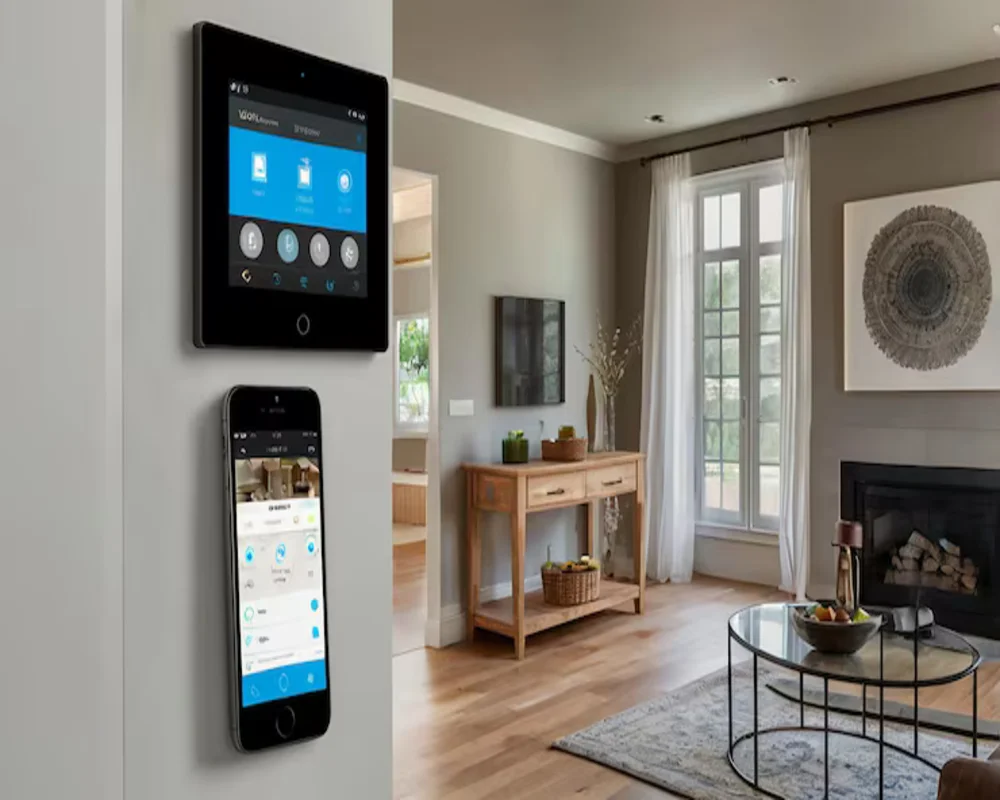 Smart home installation setup with connected devices in a modern living room