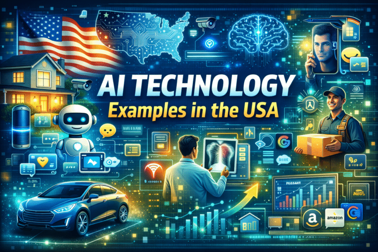AI technology examples in the USA show smart homes, healthcare AI, autonomous cars, and business automation.