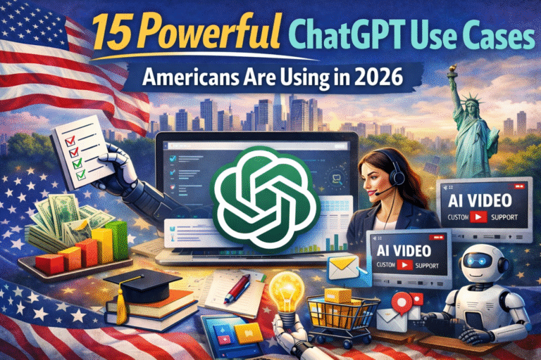 ChatGPT use cases in the United States showing AI tools for business, education, customer support, and daily life in 2026